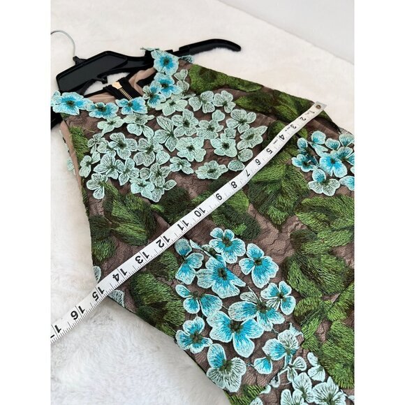 New Bronx and Banco Size US 4 Embroidery Cocktail Dress Hydrangea Blue/Green - Picture 3 of 14